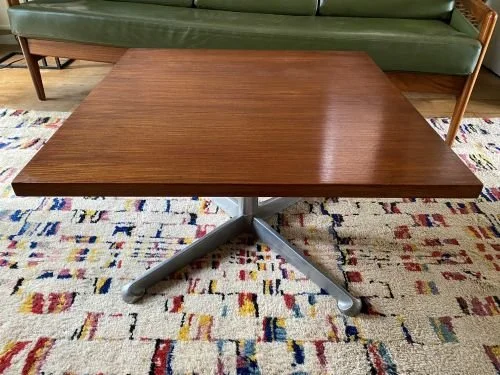 Mid century Italian square coffee table by Osvaldo Borsani for Tecno, 1960s, rosewood with zinc alloy base