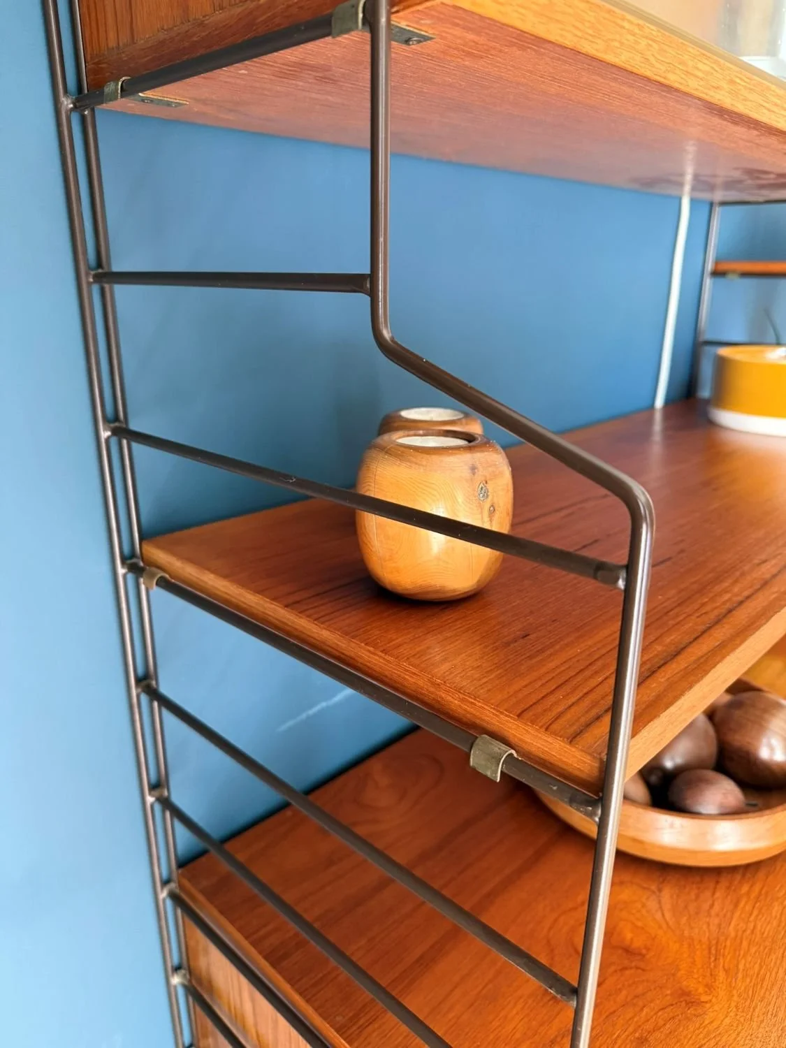 Restored mid century 1960s teak Brianco two bay modular wall unit shelving system