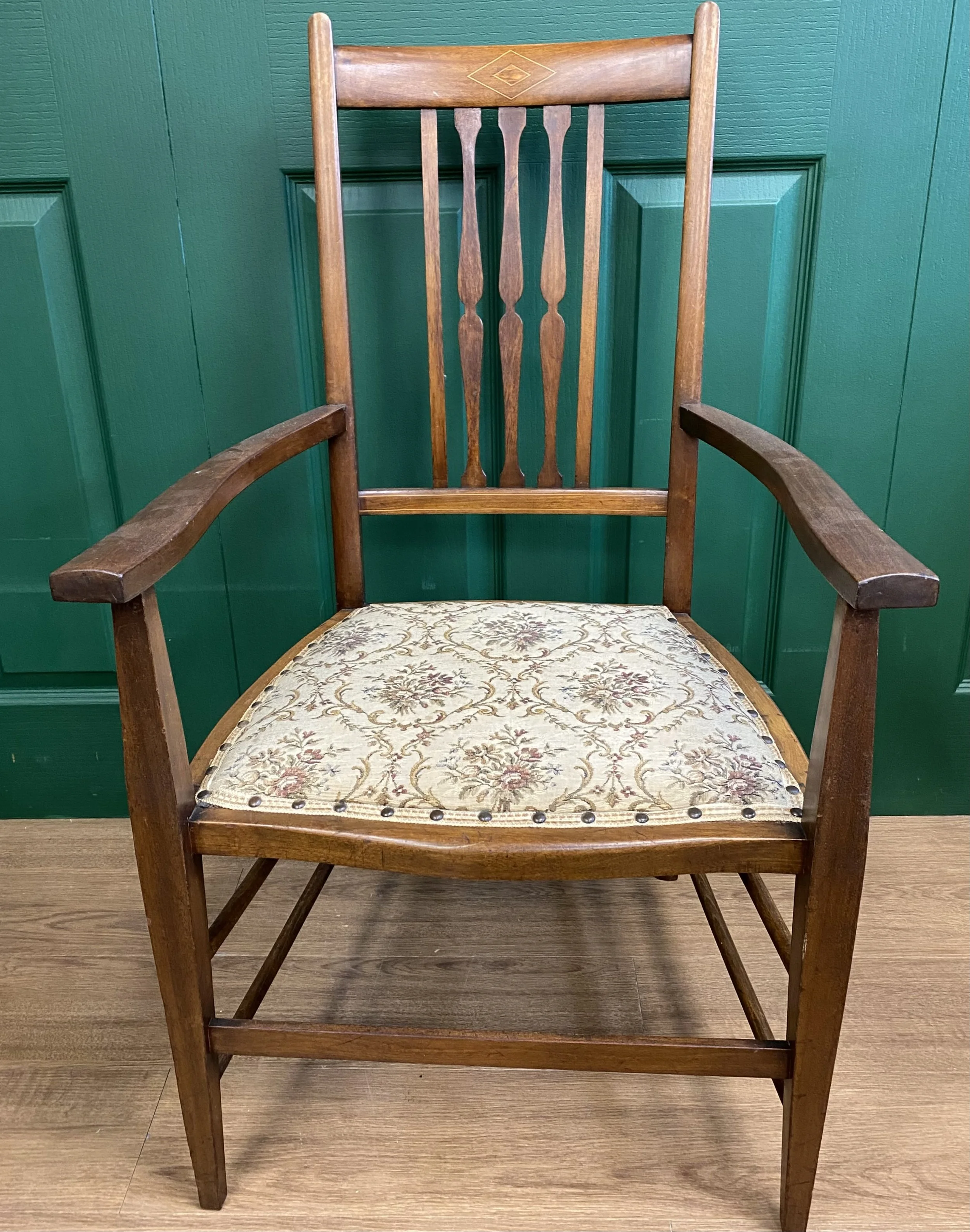 Antique Edwardian inlaid mahogany carver chair