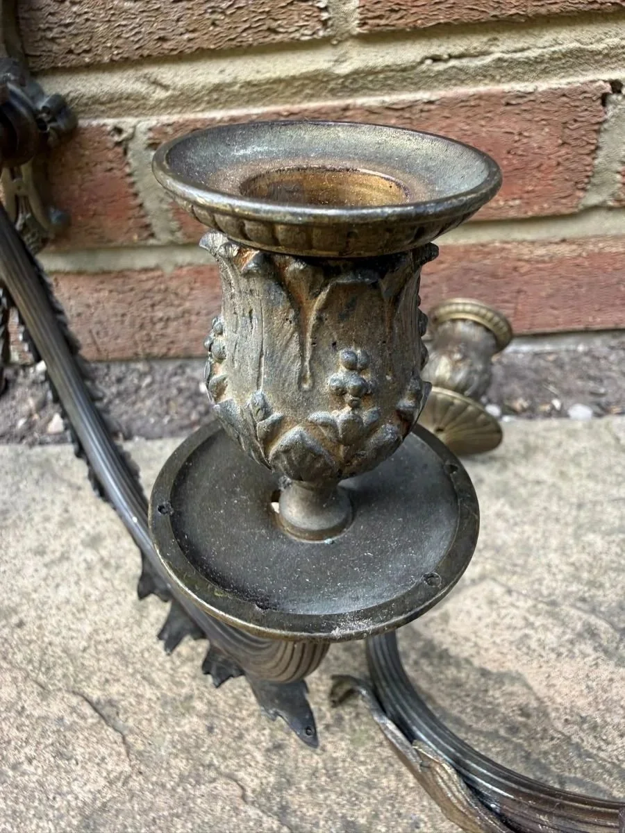 Pair of vintage brass two arm wall scones candle holders wall lights