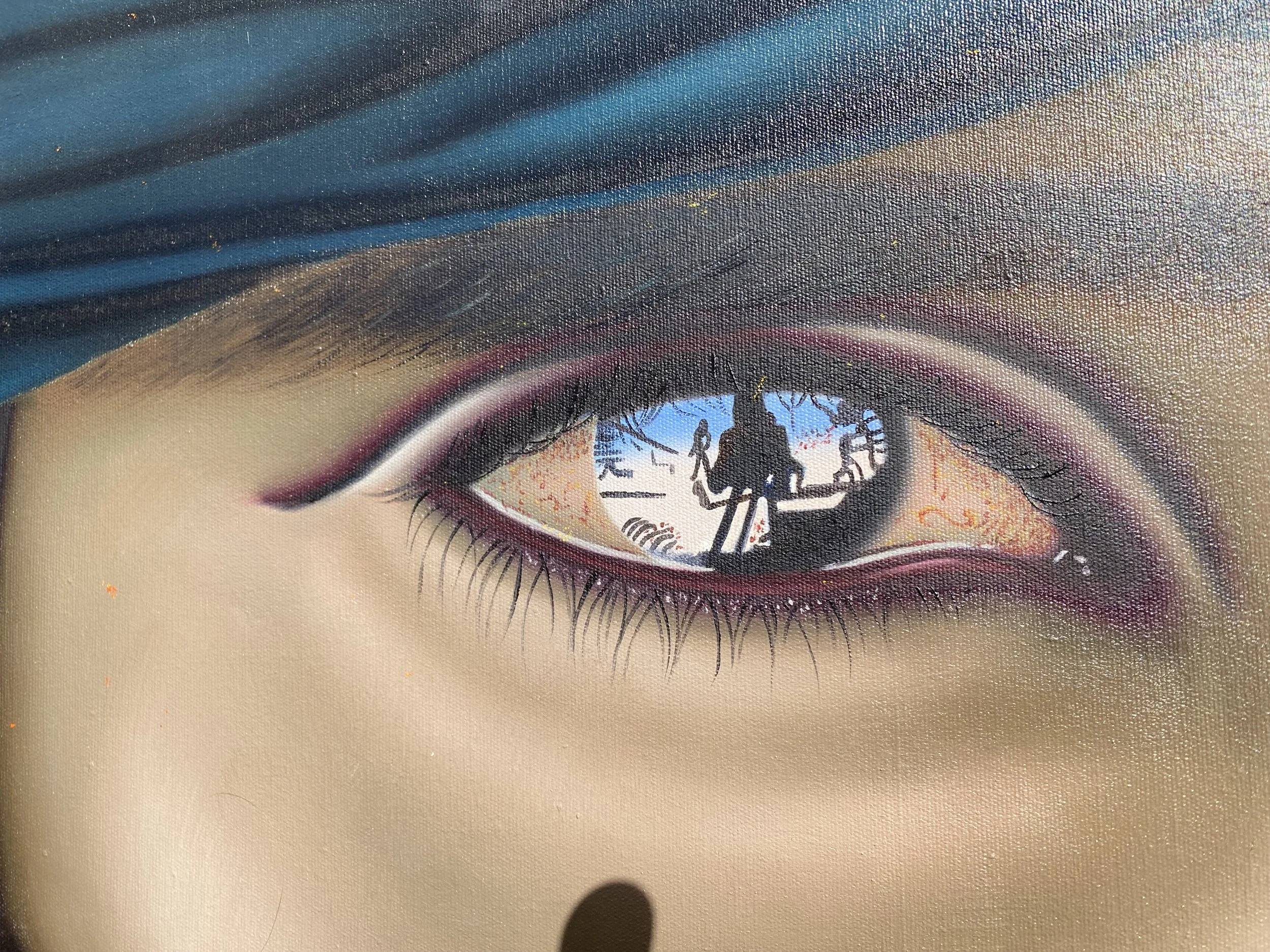 Thai Original Oil Painting, Eyes, Blue, 38.5" x 27"