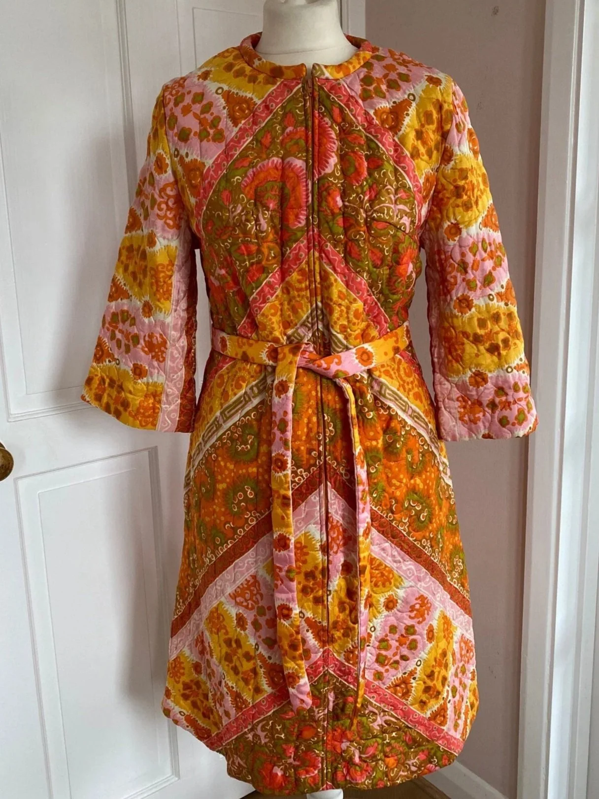 Original Vintage Evelyn Pearson Housecoat House Robe House Dress, Orange Size 12