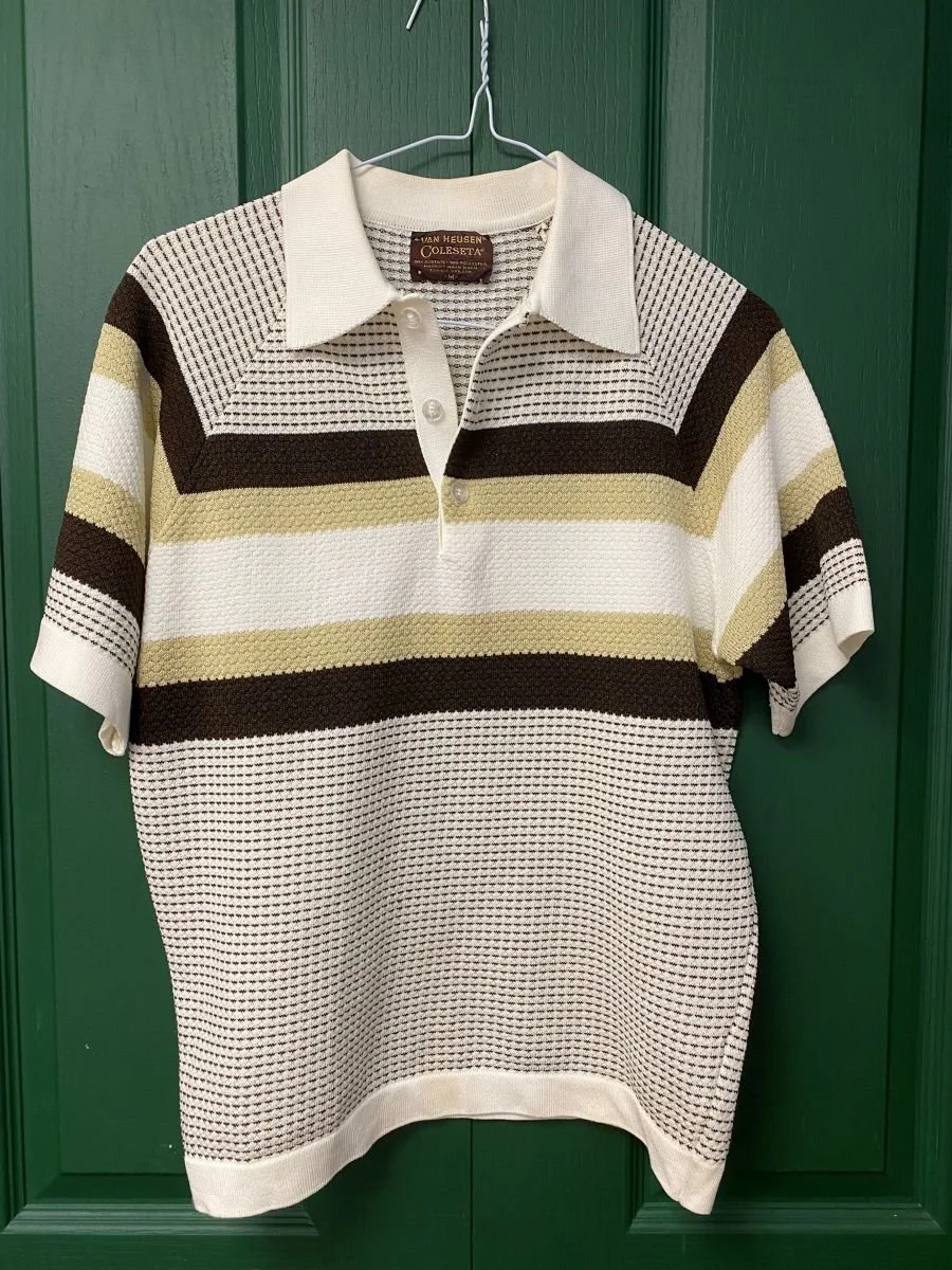 Men's Vintage 1970s Van Heusen Coleseta Golf T shirt Polo Shirt Brown Beige Size M