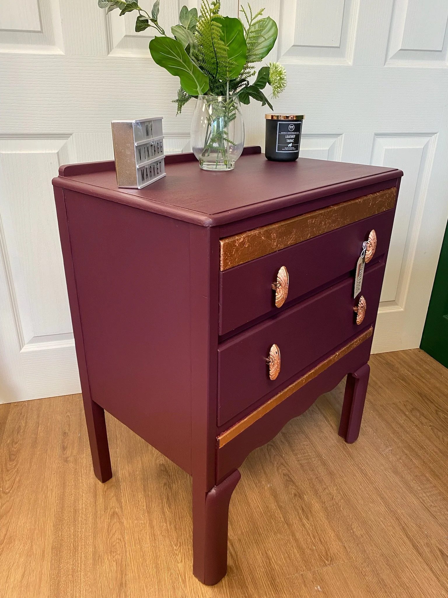 Aubergine and copper refurbished 1940s chest of drawers