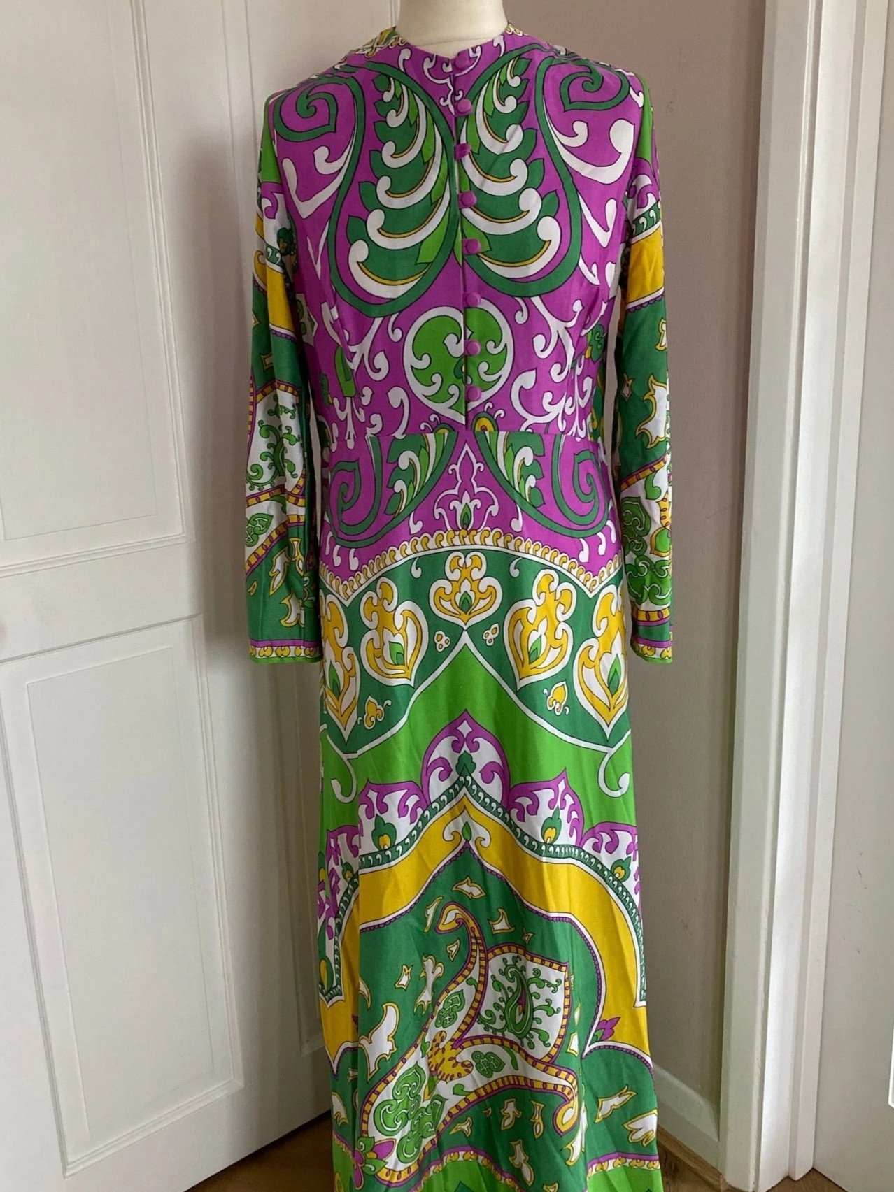 Original 1970s Vintage St Michael Dress, Green Purple Size 14