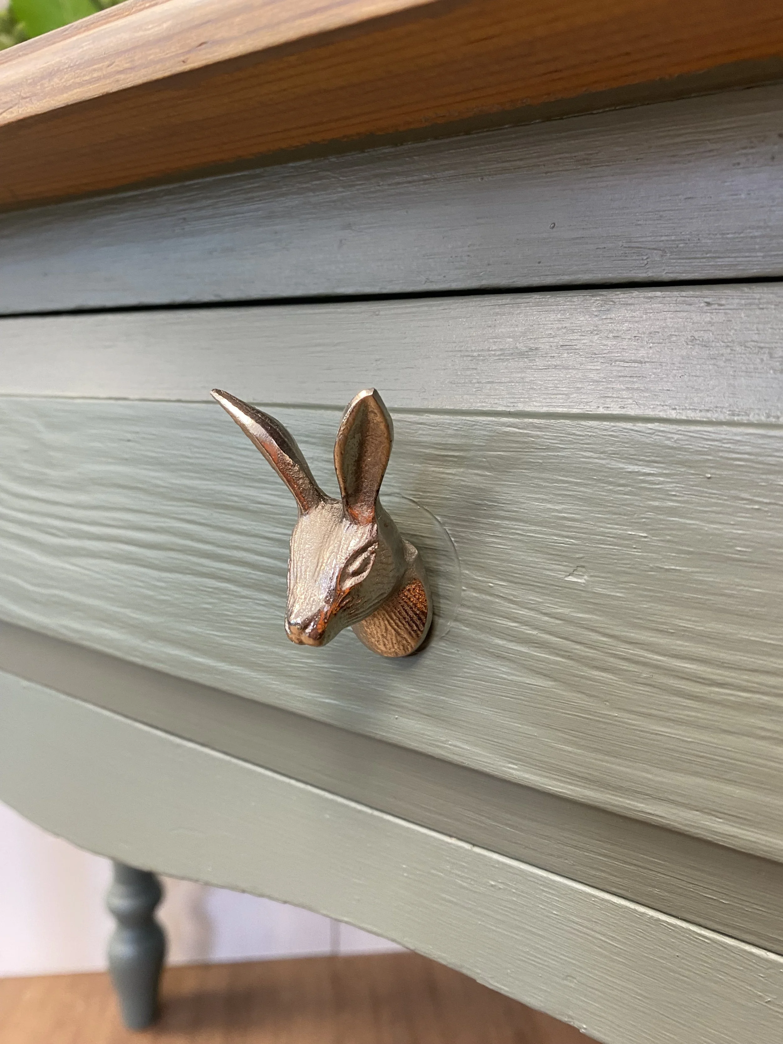Refurbished traditional farmhouse style pine console table, desk, dressing table or small table sage green