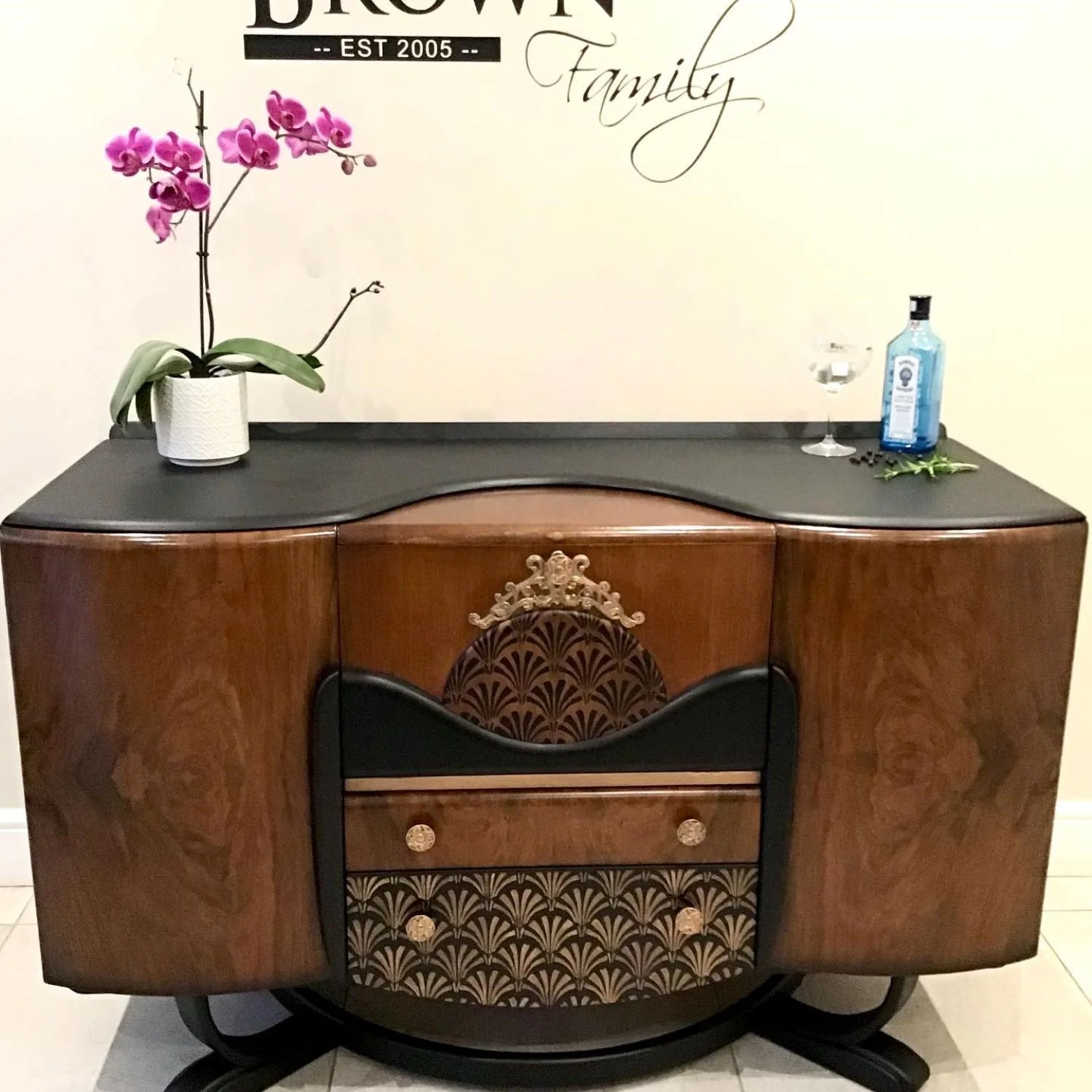 black and gold cocktail cabinet