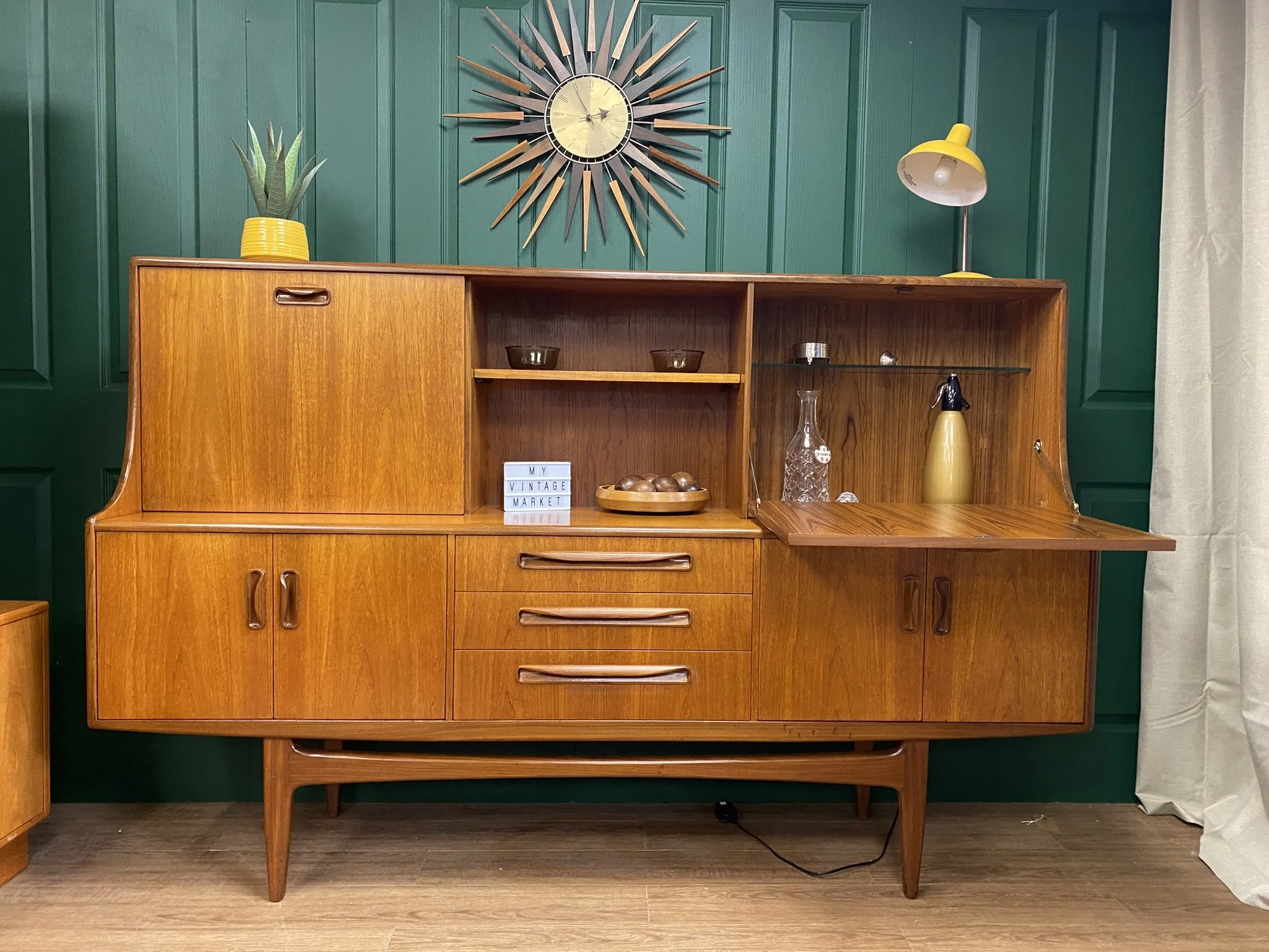 Restored 1960s GPlan Fresco teak highboard cocktail drinks cabinet sideboard