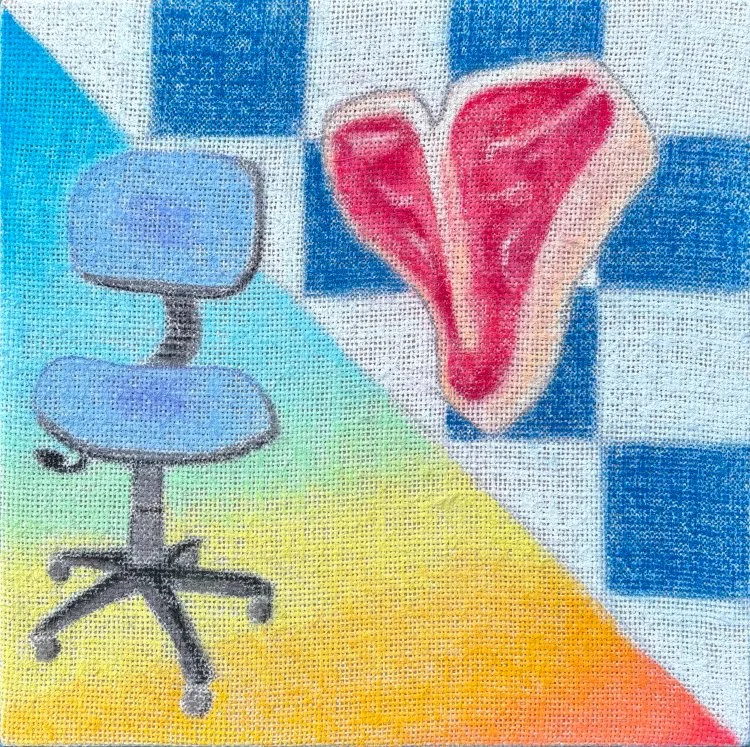 "The Modern Condition"
soft pastel on burlap, 10" x 10"
2026