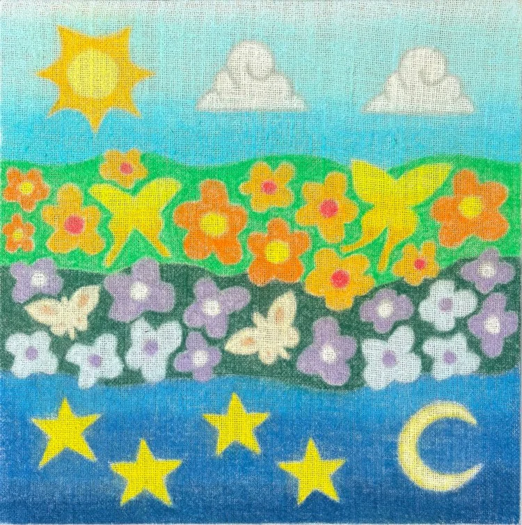 "Diurnal"
soft pastel on burlap, 18" x 18"
2026
