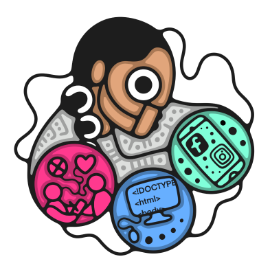 Indigitech artwork depicting an Indigenous person connecting and communicating with technology