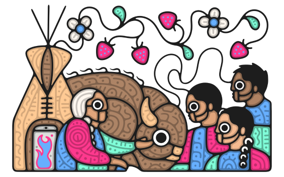 Indigenous Friends Association story sharing through technology art of Elder sharing with Indigenous community members