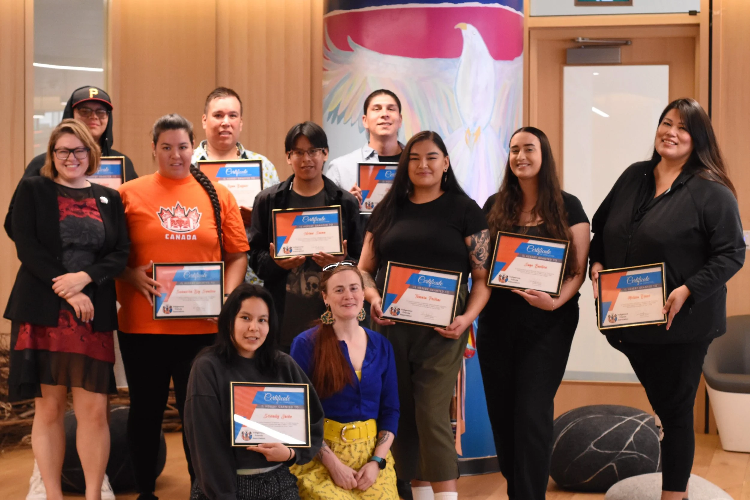 Picture of Indigenous Friends Association youth participants holding their IFA Indigital certificates