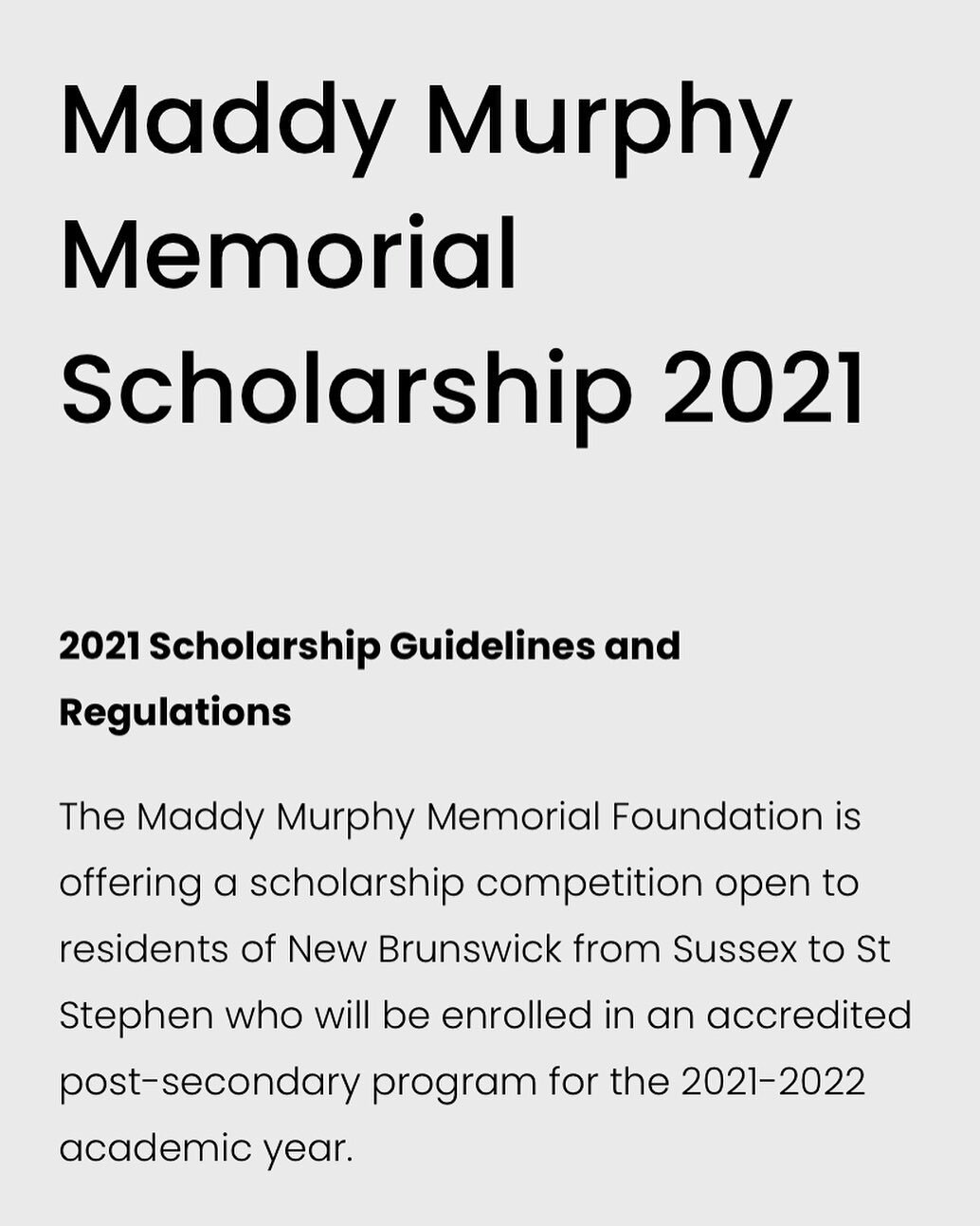 ‼️Attention ‼️ Head on over to our website and find all of our details for the 2021-2022 scholarship guidelines. The guidelines can be found using the link attached: https://www.maddymurphymemorialpage.com/blog/maddy-murphy-memorial-scholarship-2021