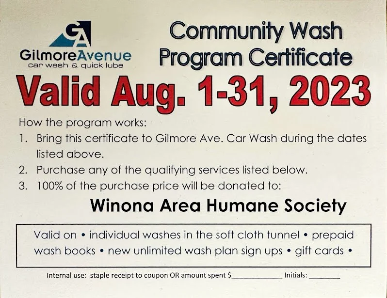 Car Washes for Cats & Canines — Winona Area Humane Society