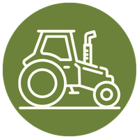 Icon of a tractor on a green circular background.