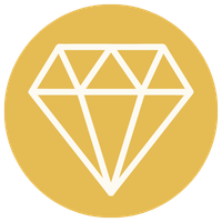 White diamond icon inside a gold circular background.