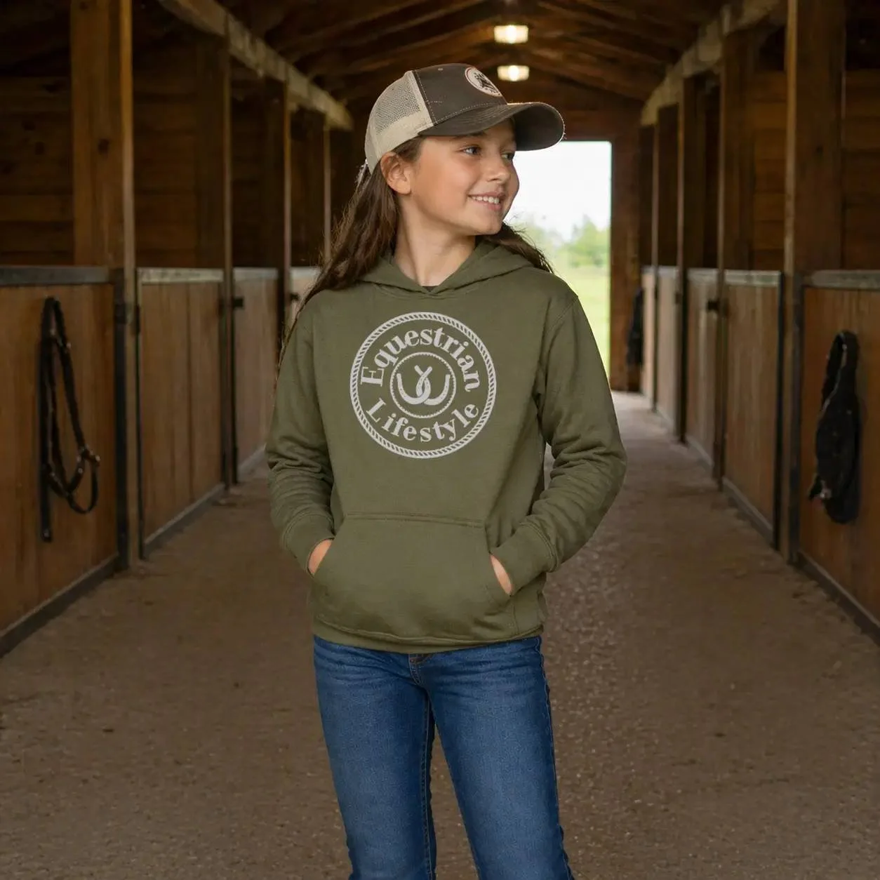 Youth Equestrian Lifestyle Olive Hoodie - Equestrian Lifestyle Clothing