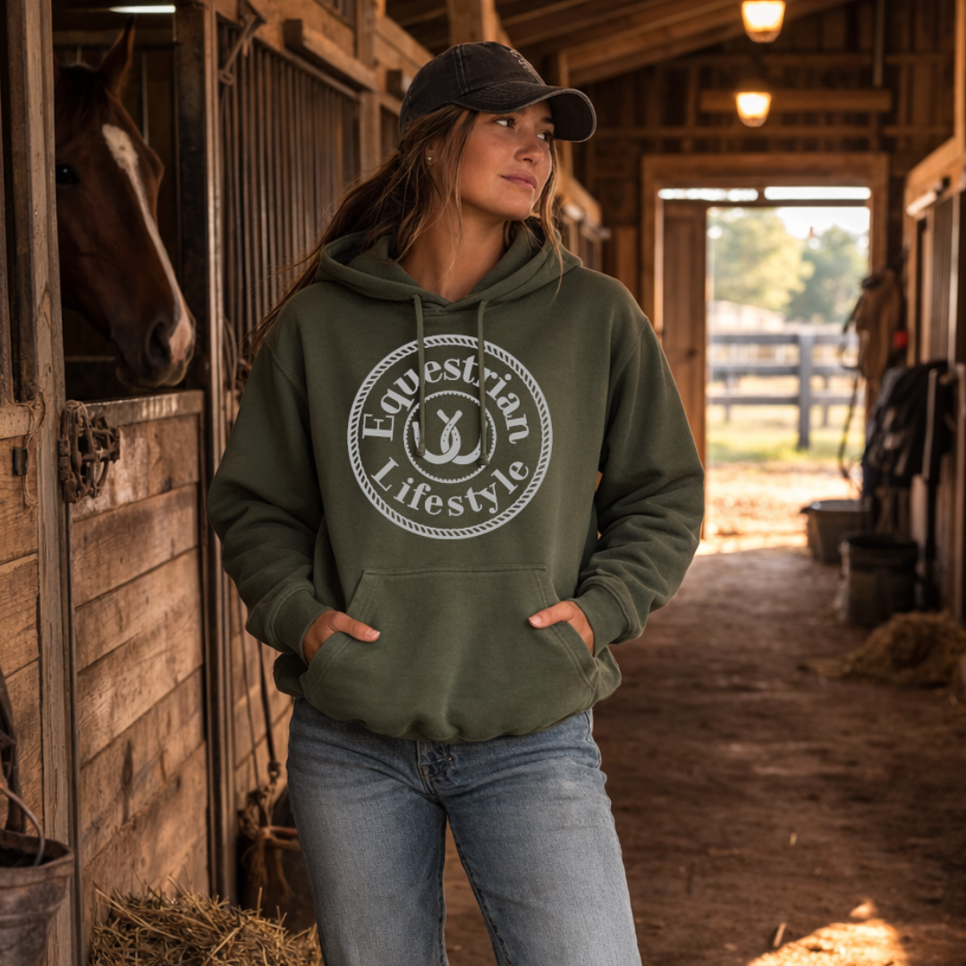 Heritage Olive Horseshoe Hoodie - Equestrian Lifestyle Clothing