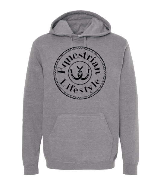 Heather Grey Hoodie with the Horseshoe Design - Equestrian Lifestyle Clothing