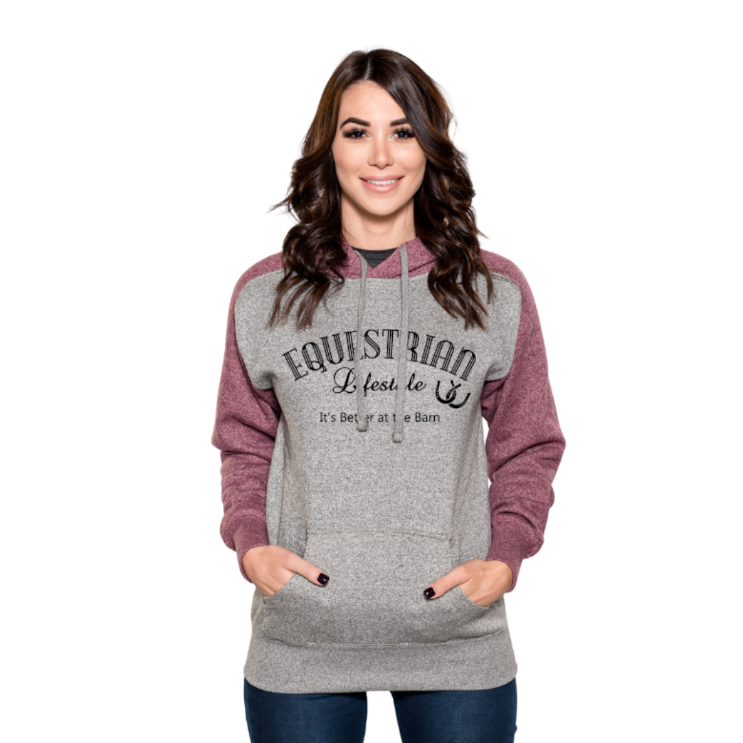 Heavyweight Marled Raglan Hoodie – Graphite/Maroon - Equestrian Lifestyle Clothing