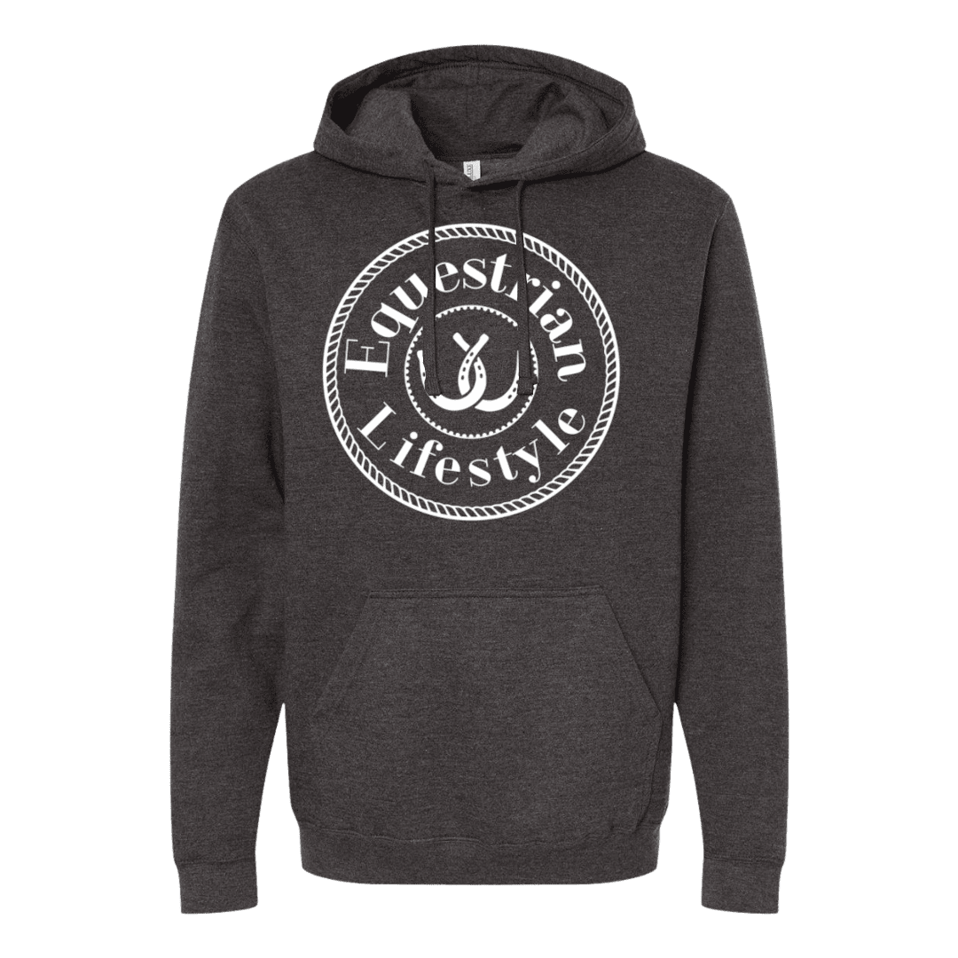 Equestrian Lifestyle Jet Black Hoodie – White Horseshoe Graphic- S - Equestrian Lifestyle Clothing