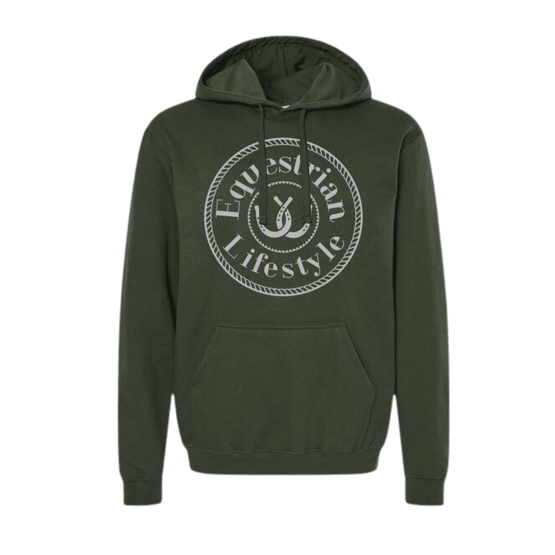 Equestrian Lifestyle Forest Green Hoodie – Signature Horseshoe Design - XS, XL - Equestrian Lifestyle Clothing