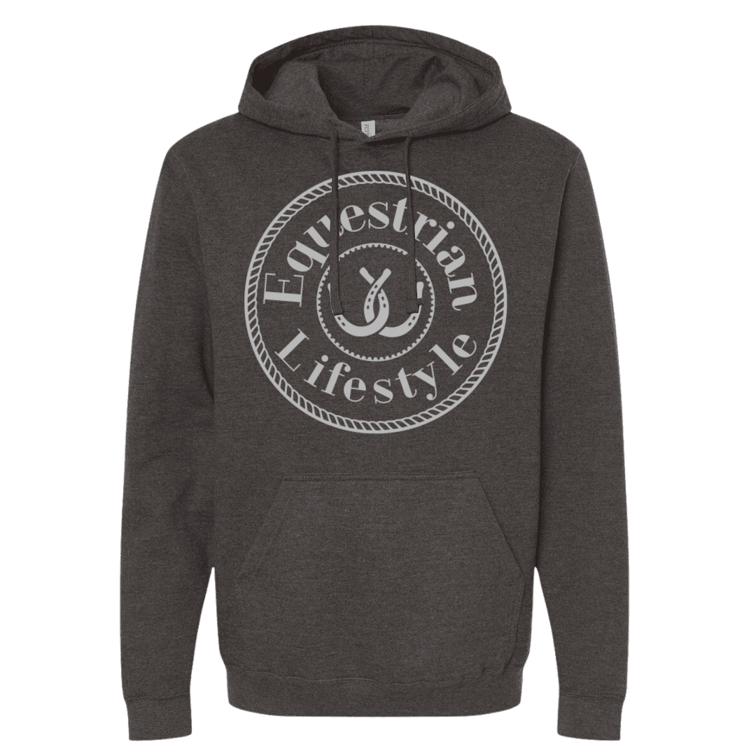 Equestrian Lifestyle Jet Black Heather Hoodie – Horseshoe Graphic - M - Equestrian Lifestyle Clothing