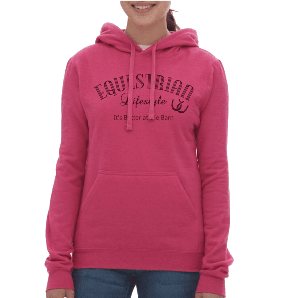 Heather Fuscia Eqestrian Hoodie with the Phrase Design - M - Equestrian Lifestyle Clothing