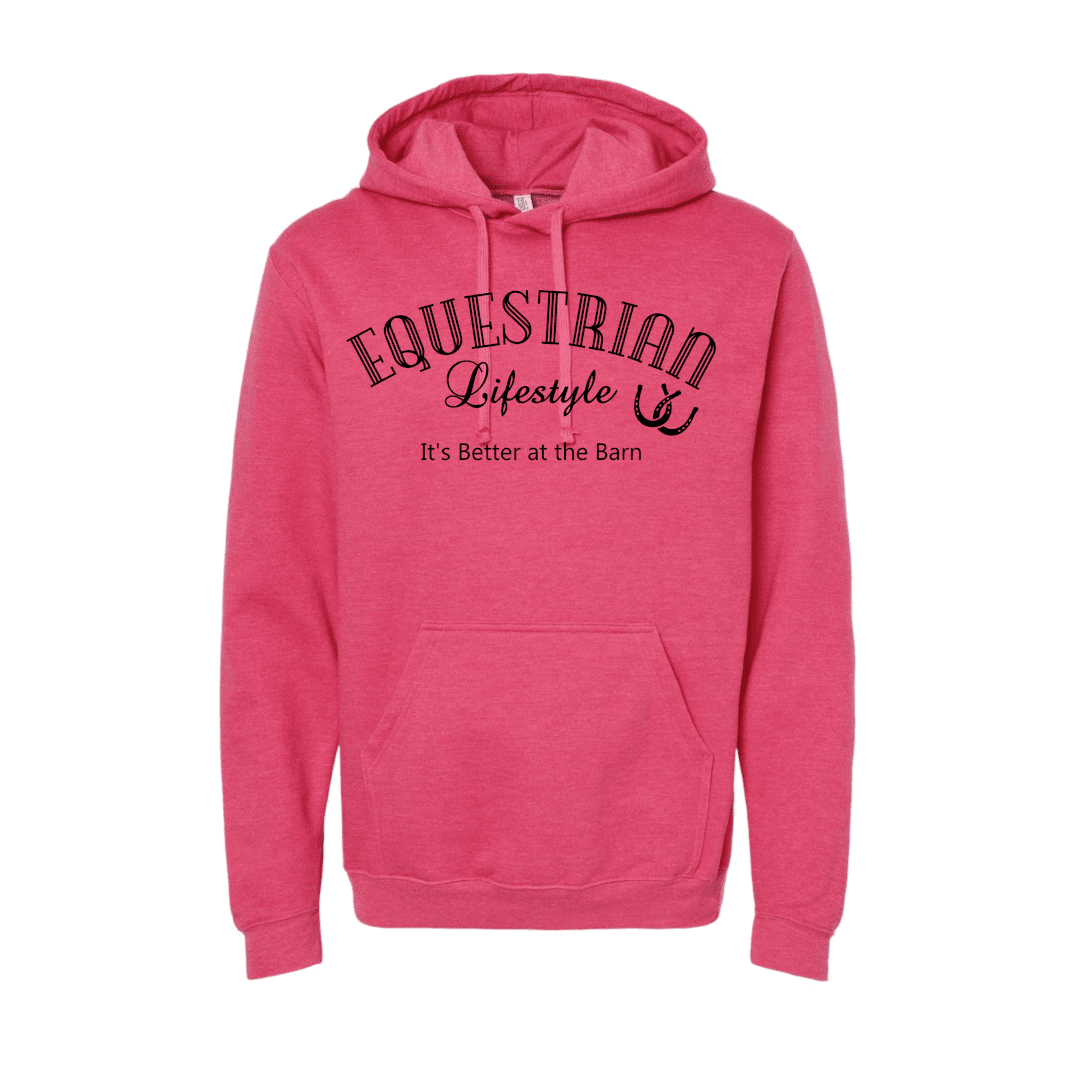 Heather Fuscia Eqestrian Hoodie with the Phrase Design - M - Equestrian Lifestyle Clothing