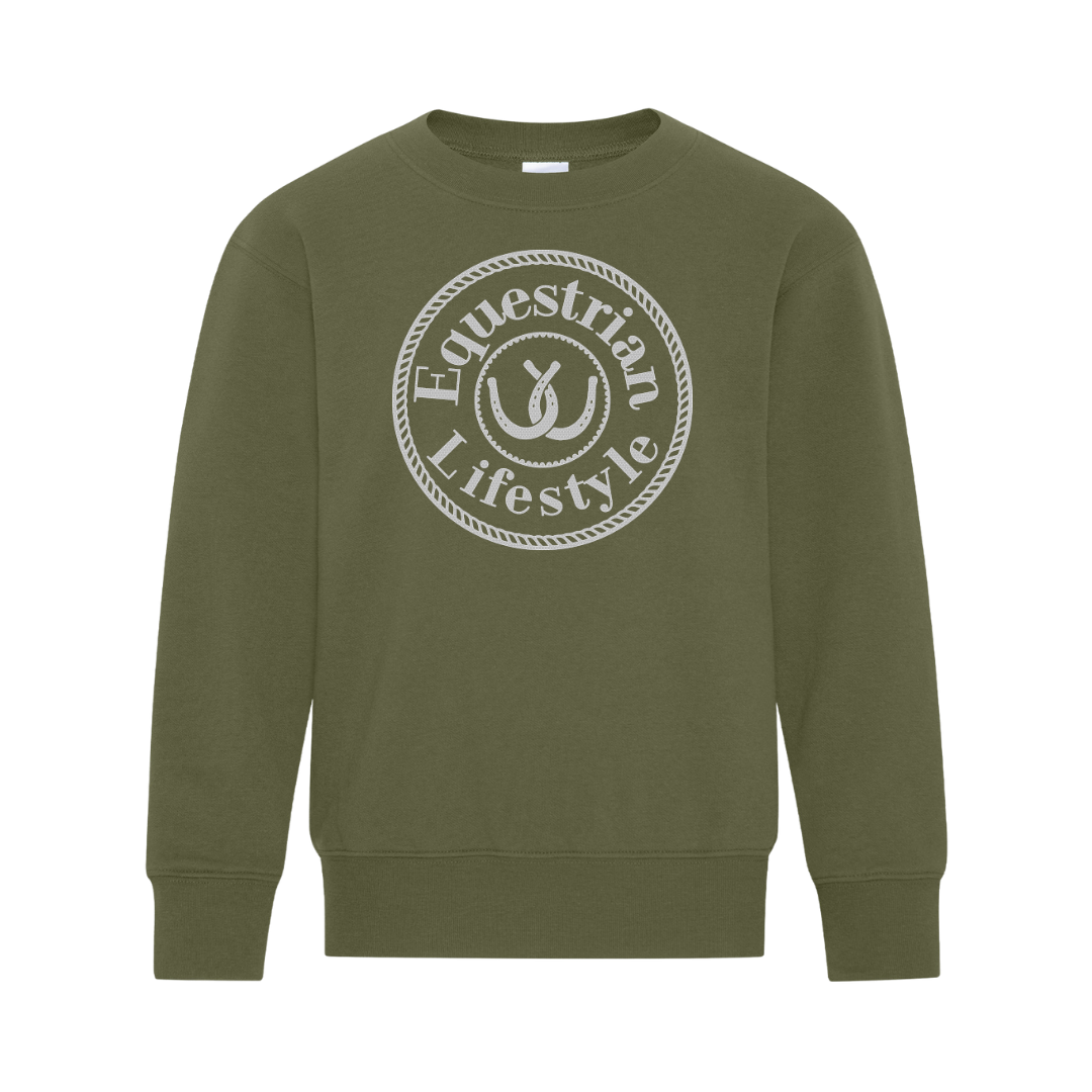 Youth Equestrian Lifestyle Olive Crewneck Sweatshirt - Equestrian Lifestyle Clothing