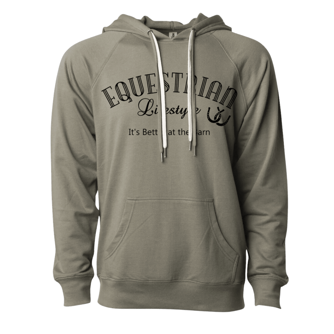 Equestrian Lifestyle Olive Phrase Hoodie – Lightweight Terry - M, XL - Equestrian Lifestyle Clothing