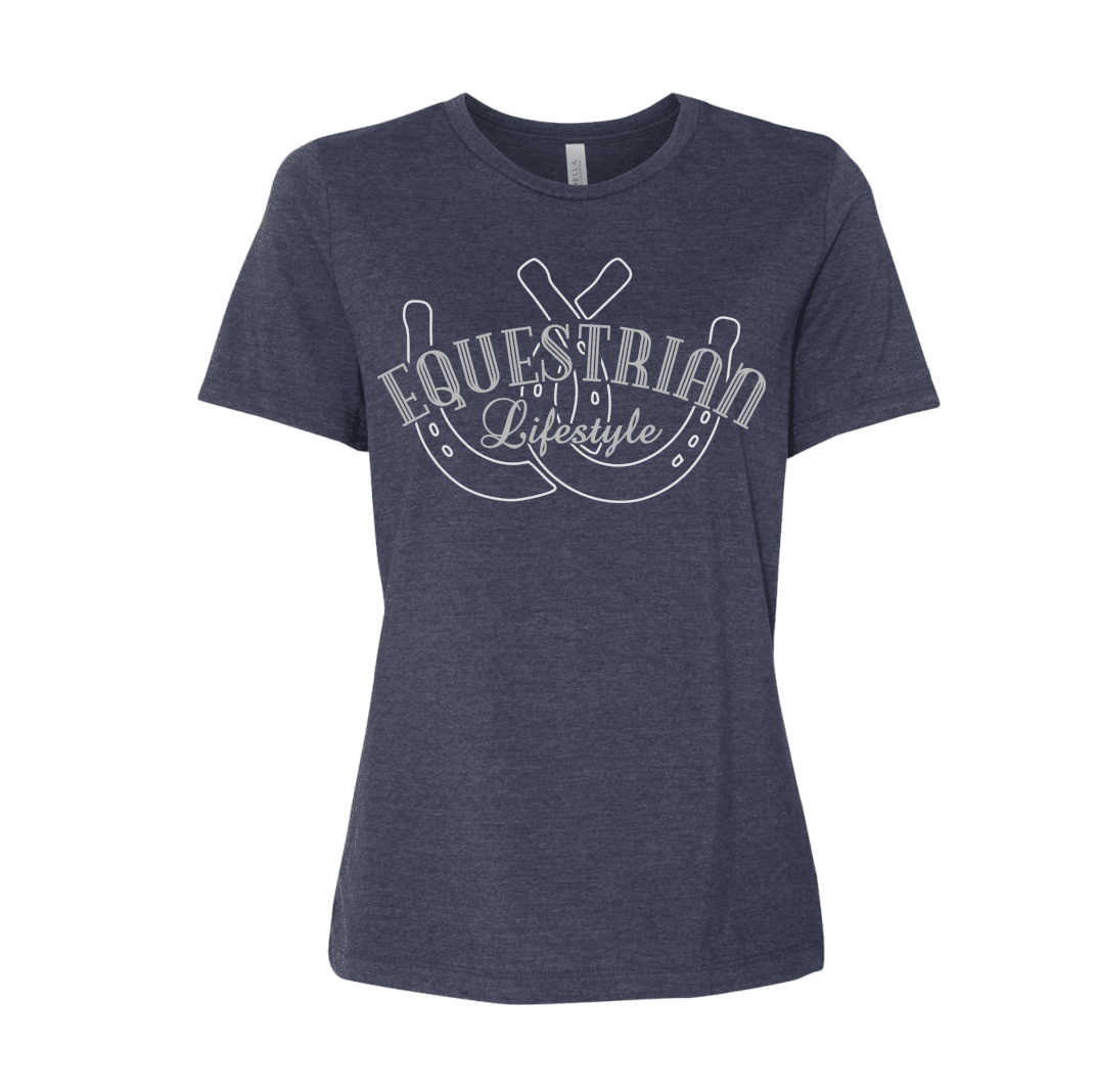 Heather Navy Horseshoe Phrase Tee - S,L - Equestrian Lifestyle Clothing