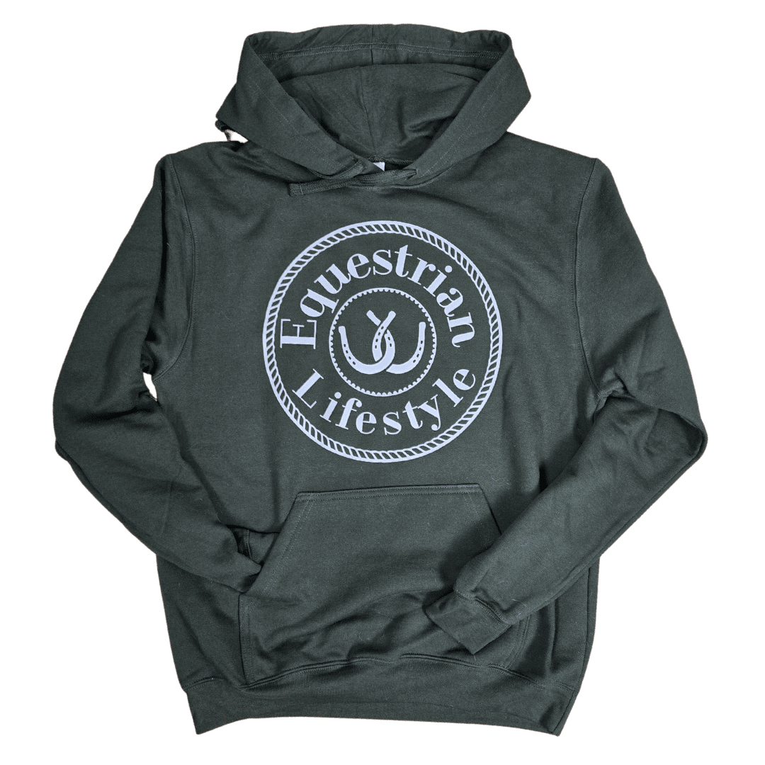 Equestrian Lifestyle Forest Green Hoodie – Signature Horseshoe Design - Equestrian Lifestyle Clothing