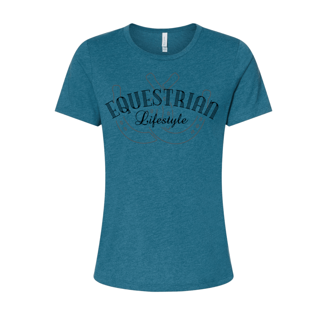 Heather Deep Teal Tee with the Horseshoe Phrase Design - Equestrian Lifestyle Clothing
