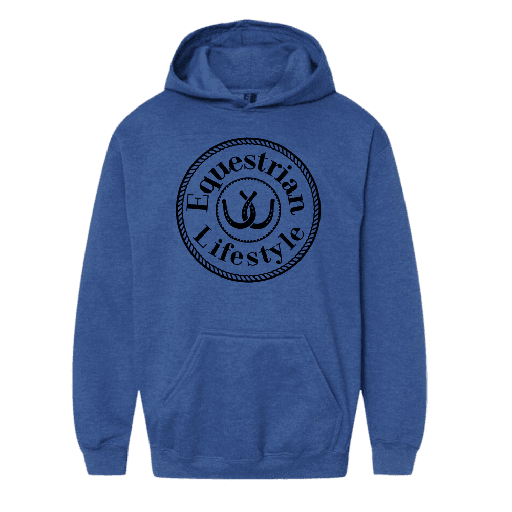 Equestrian Lifestyle Signature Horseshoe Hoodie – Youth Heather Blue Edition
