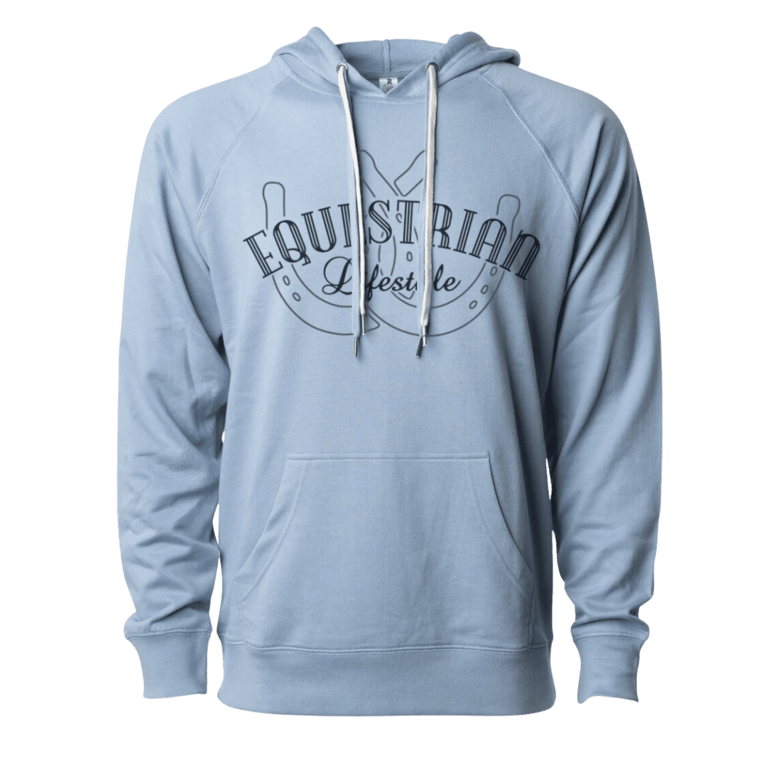 Lightweight Misty Blue Hoodie – Horseshoe Phrase by Equestrian Lifestyle - 2XL