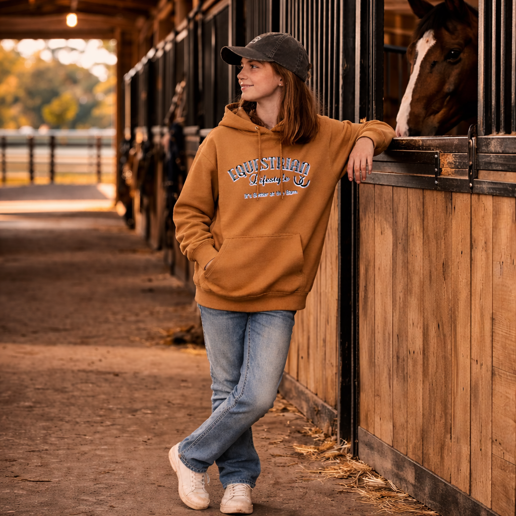 Youth Saddle Equestrian Hoodie | “It’s Better at the Barn” - Equestrian Lifestyle Clothing