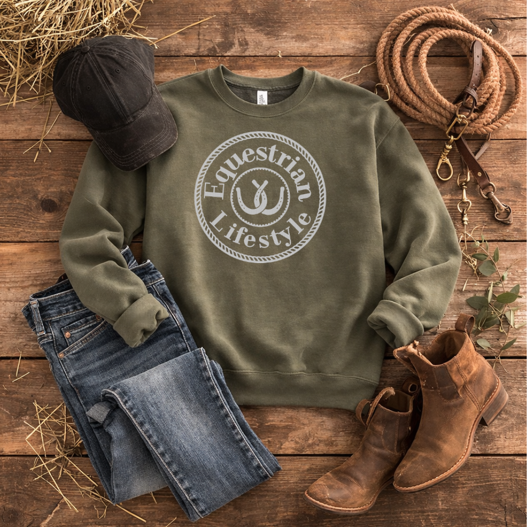 Heritage Olive Horseshoe Crewneck