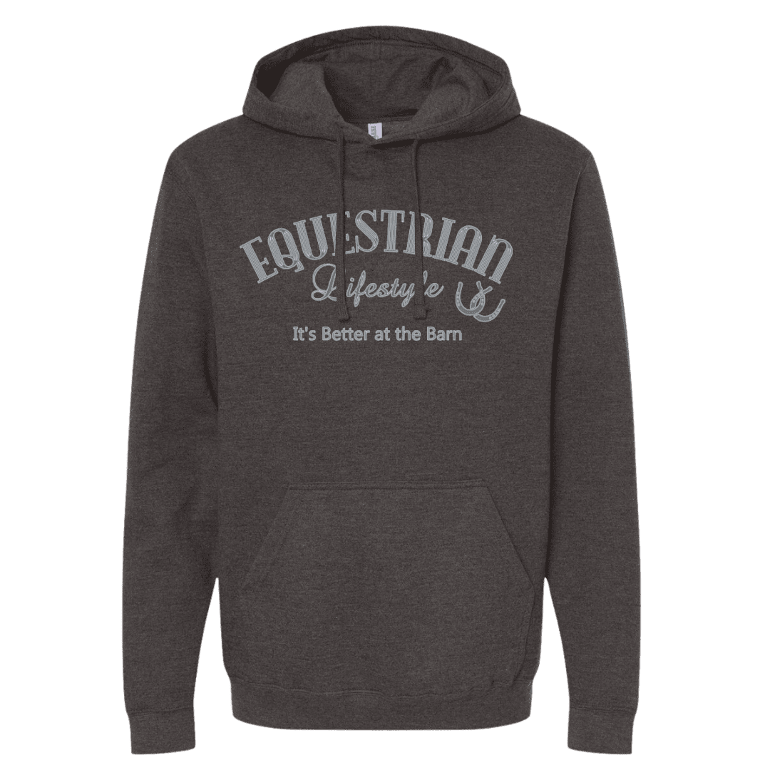 Jet Black Heather Hoodie – Steel Blue Phrase by Equestrian Lifestyle- S, XL