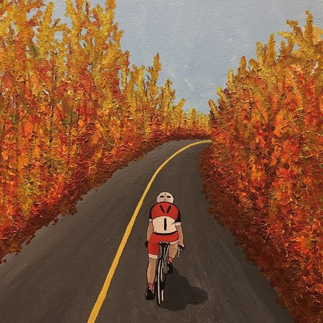 Fall Ride by @t_collib for the bikers who enjoy a wide open road. Tyra&rsquo;s original paintings and art cards are at the co-op so come on in between 12 and 4 to browse the shop. There is much to see!

#fernie #fernieartscoop #artistrun #cooperative