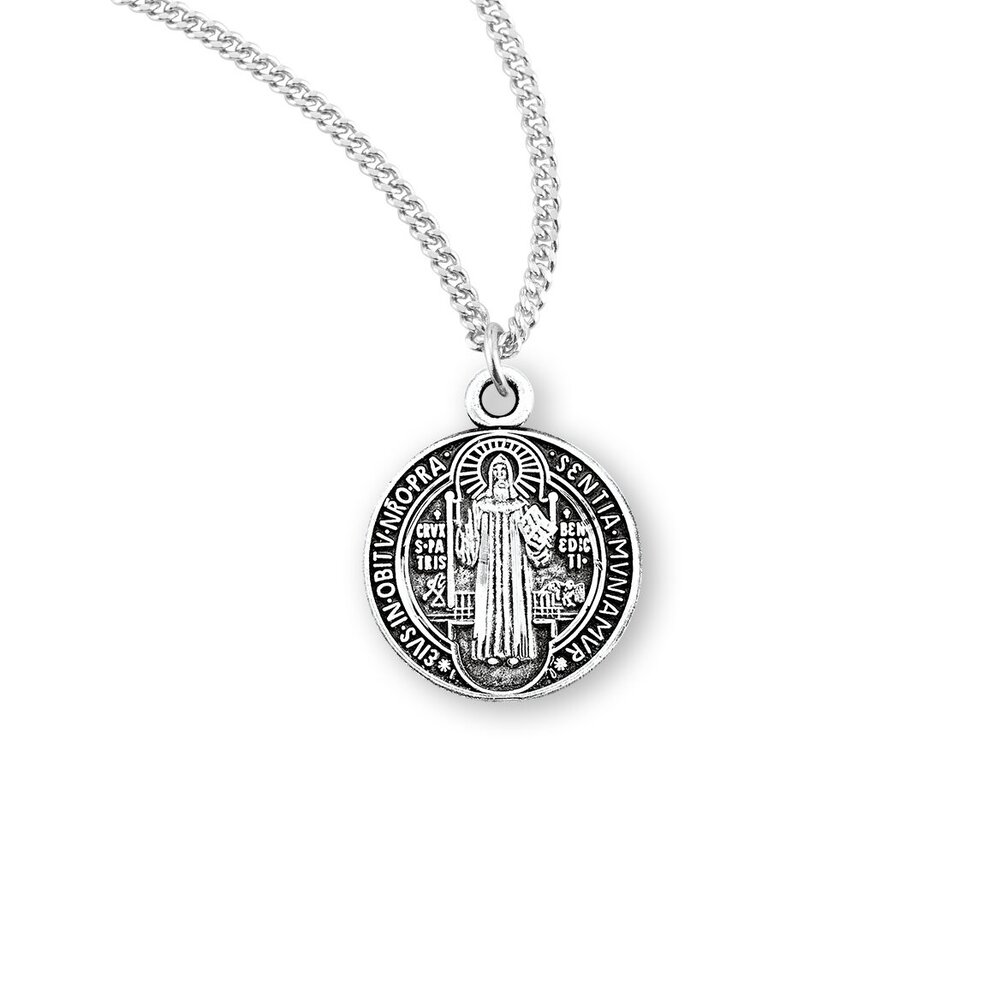 Saint Benedict Medallion Necklace - Silver - Double-Sided