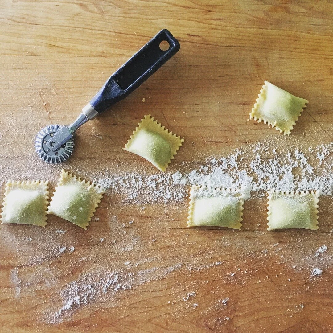 Spring Pea Ravioli. Pasta Class at The Farm Cooking School.