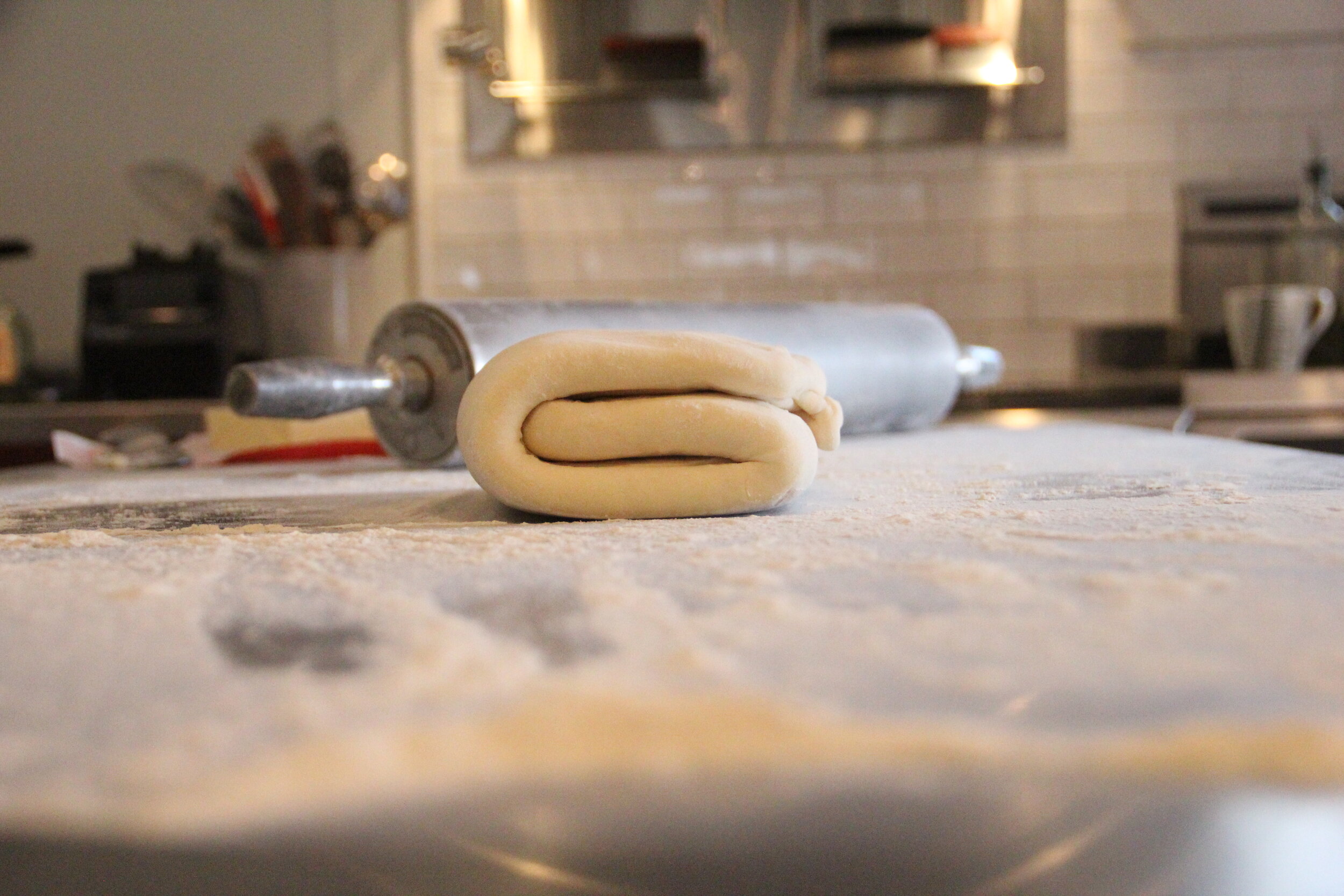 Resting.  Croissant dough prepped and resting for a French Brunch Class at The Farm Cooking School.