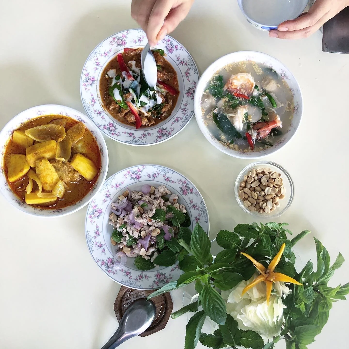 Thai (Late) Lunch.  The fruits of our labor after a day cooking in Thailand.