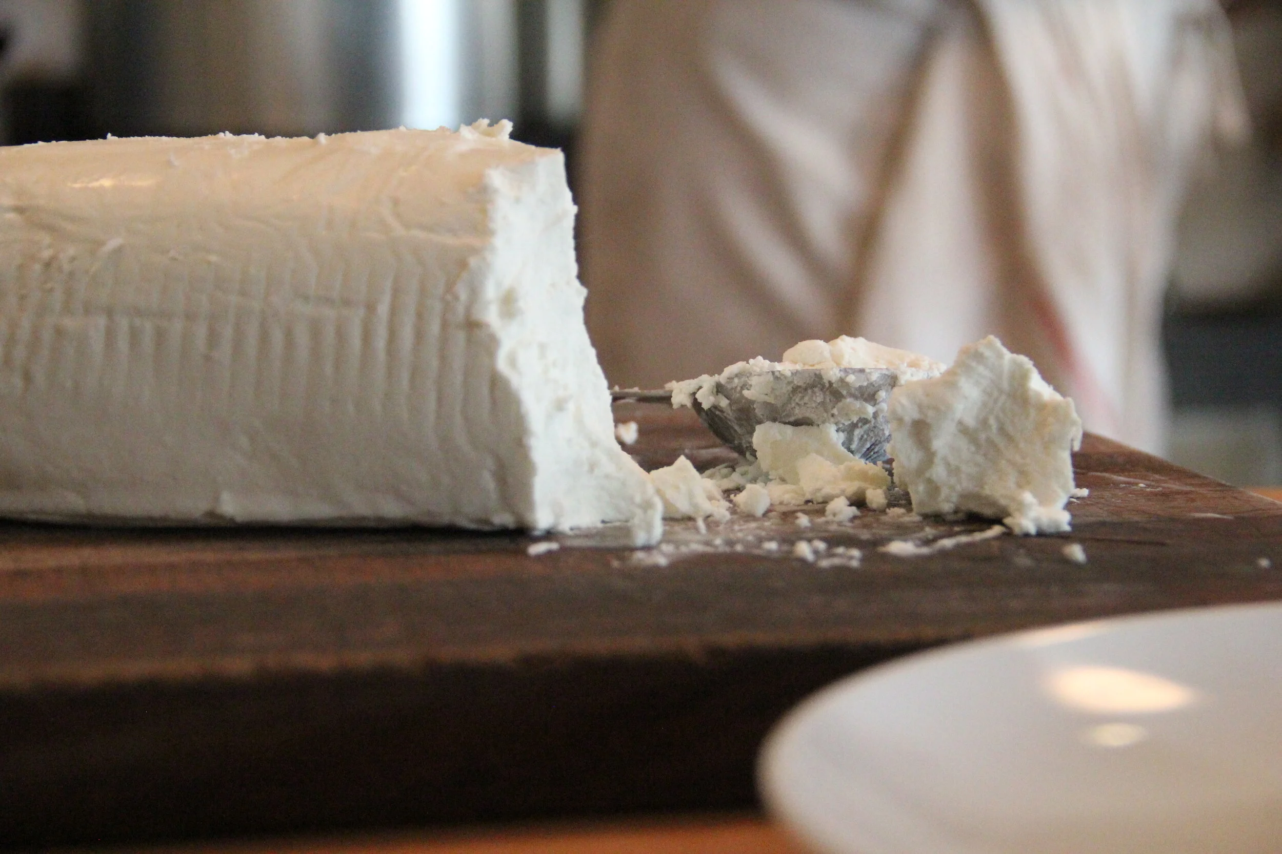 Goat Cheese. Prepping for dinner at The Farm Cooking School.