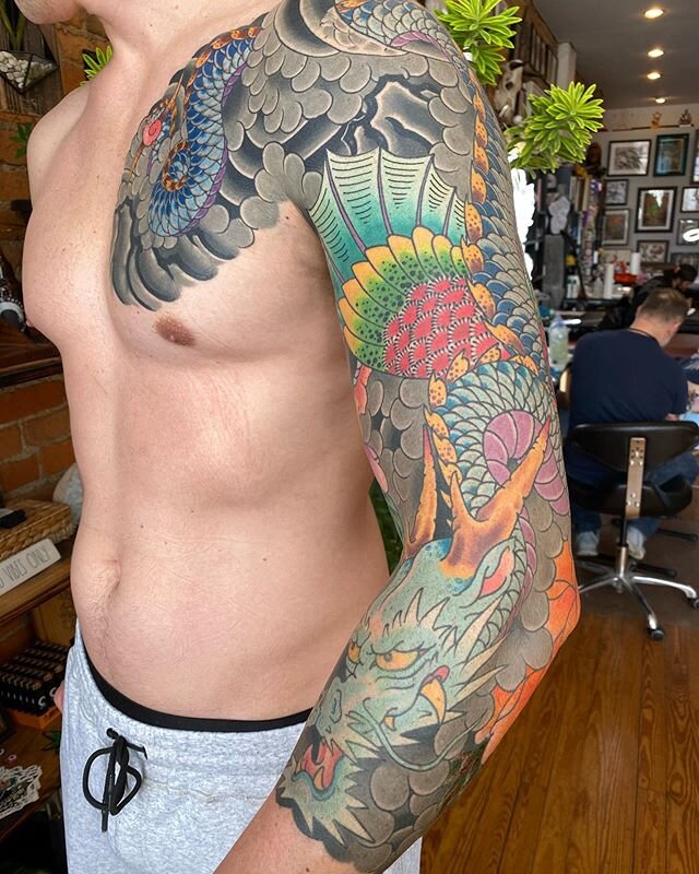 Winged dragon and Peony (cover up)