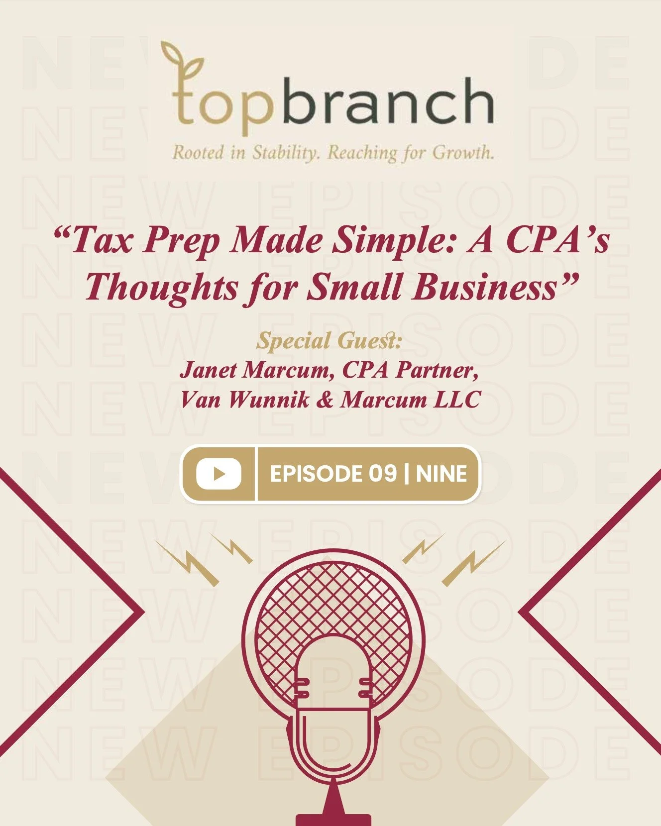 🌿 TopBranch Episode 9 Is Live! 🎙️✨

Ruth Ann Janson sits down with CPA Janet Marcum, Partner, Van Wunnik &amp; Marcum LLC, to talk through some of the common tax considerations interior designers face&mdash;from business structure and home office d