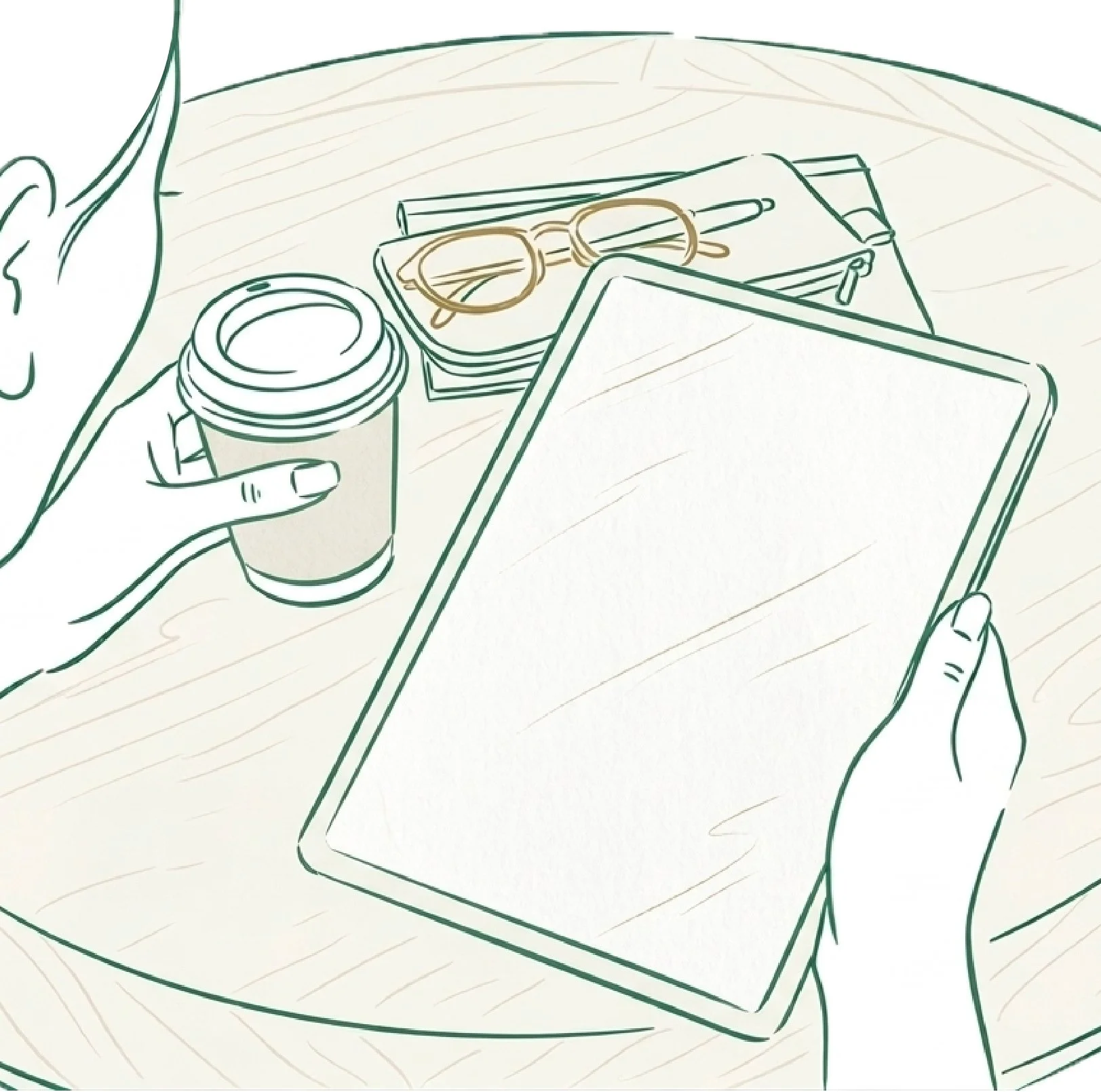 Bird's eye view of someone reading on a device