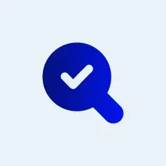 Icon of a blue magnifying glass icon with a checkmark inside